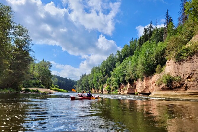 One-Day Kayaking Trip in Gauja River Valley - Sandstone cliffs seen from the river