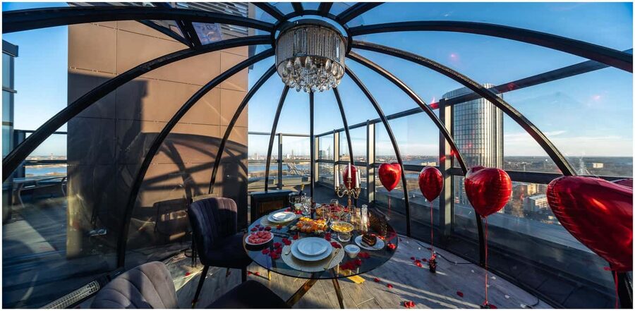 Riga: 23rd Floor Igloo Dome Rental - Arriving at Hamann on Raņka Dambis 34