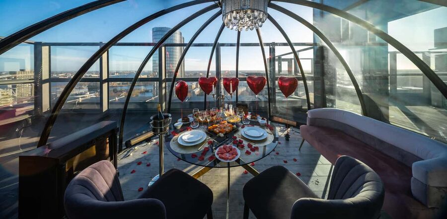 Riga: 23rd Floor Igloo Dome Rental - Inside the heated Skyhouse Igloo