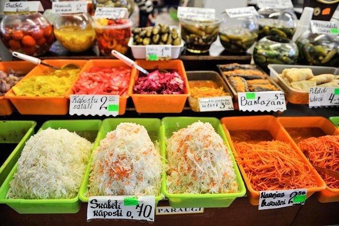 Riga Central Market - The tastings: hemp butter, sprats, and rye bread